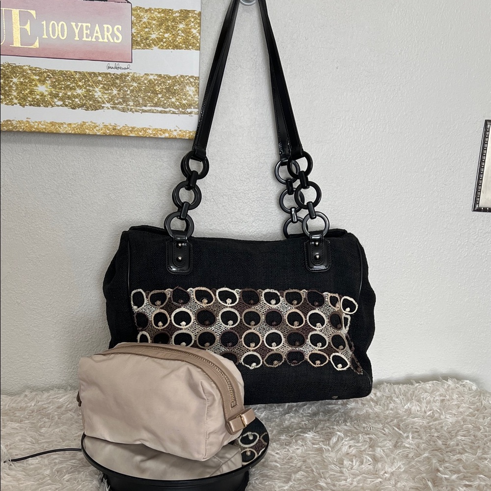 Rare! Salvatore Ferragamo Wool/Crochet Tote with Pouch
